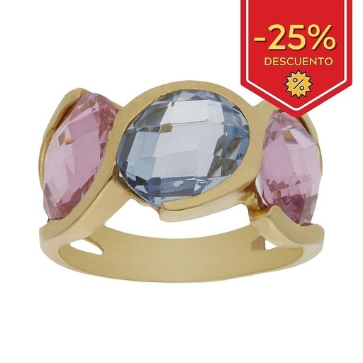 SORTIJA ORO 18KL - PIEDRA ROSA + AZUL