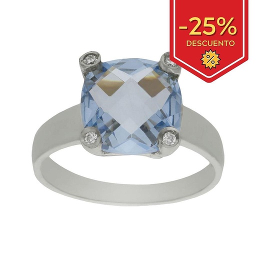 SORTIJA ORO BLANCO 18KL - PIEDRA AZUL+CIRCONITAS