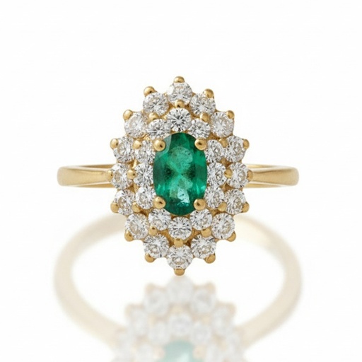 SORTIJA ORO 18KL CIRCONITAS + ESMERALDA FINA