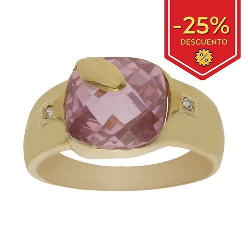 SORTIJA ORO 18KL - PIEDRA ROSA + CIRCONITAS