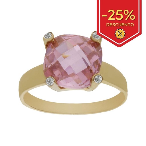 SORTIJA ORO 18KL - PIEDRA ROSA + CIRCONITAS