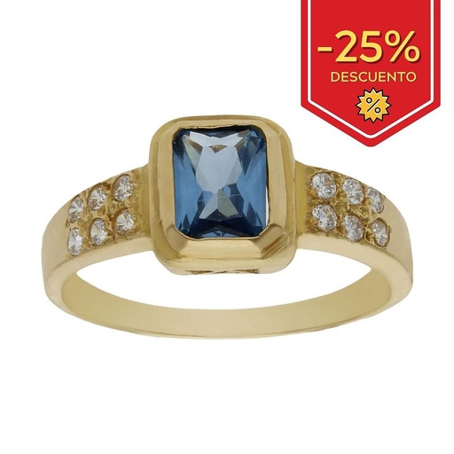 SORTIJA ORO 18KL - PIEDRA AZUL + CIRCONITAS