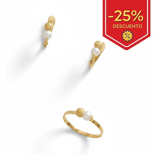 [S3185] SORTIJA BEBE ORO 18KL BOLA + PERLA