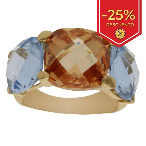 SORTIJA ORO 18KL - PIEDRAS AZUL Y CHAMPAN