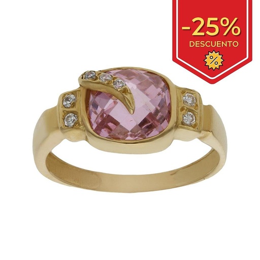 SORTIJA ORO 18KL PIEDRA ROSA + CIRCONITAS