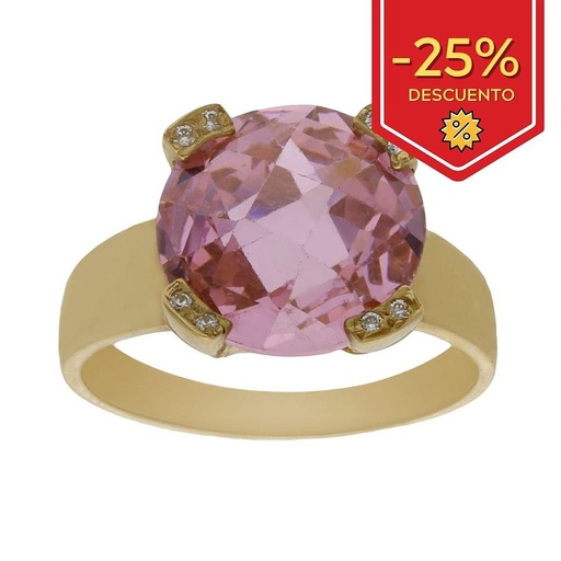 SORTIJA ORO 18KL - PIEDRA ROSA + CIRCONITAS