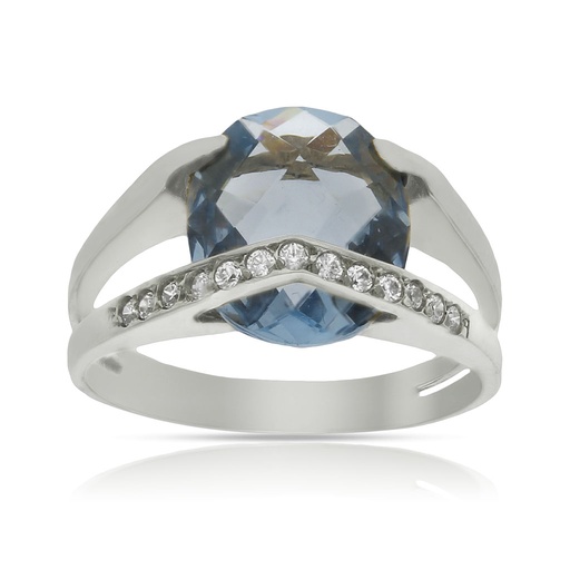 SORTIJA ORO BLANCO 18KL - PIEDRA AZUL + CIRCONITAS