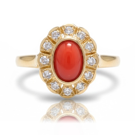 SORTIJA ORO 18KL CORAL SINTETICO