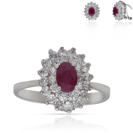 SORTIJA ORO BLANCO 18KL RUBI FINO + CIRCONITAS