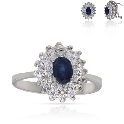 SORTIJA ORO BLANCO 18KL ZAFIRO FINO + CIRCONITAS