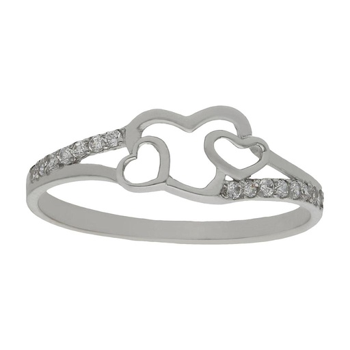 SORTIJA ORO BLANCO 18KL CORAZONES CIRCONITAS