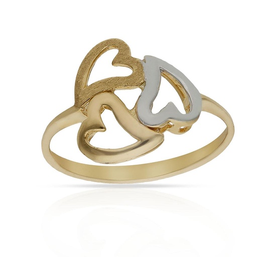 SORTIJA ORO 18KL CORAZONES BICOLOR