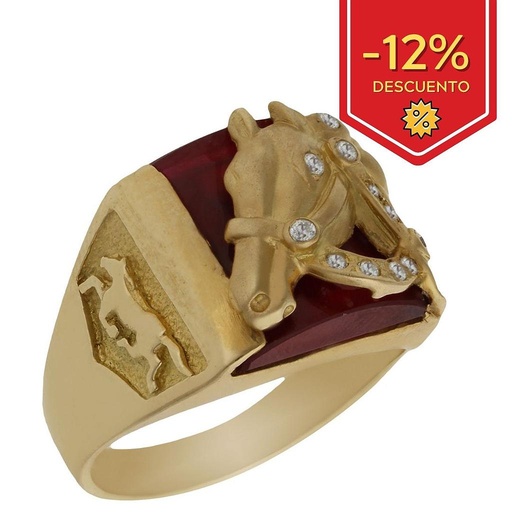 SELLO ORO 18KL CABALLO PIEDRA ROJA 