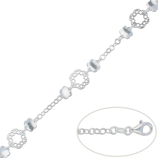 [AG175] PULSERA PLATA 925MM FLORES