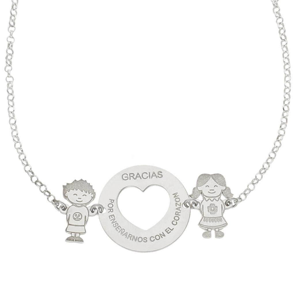 GARGANTILLA PLATA 925MM CORAZON + NIÑOS