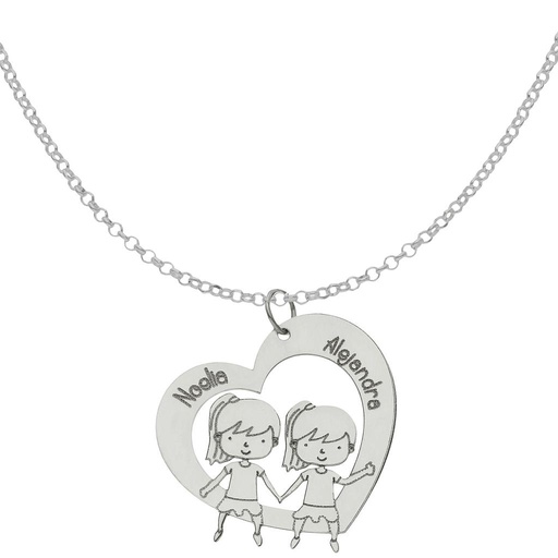 [AG2056] GARGANTILLA PLATA 925MM CORAZON + NIÑAS