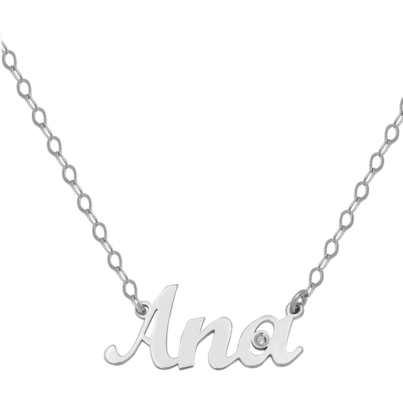 COLGANTE ORO BLANCO 18KL NOMBRE GRANDE + DIAMANTE