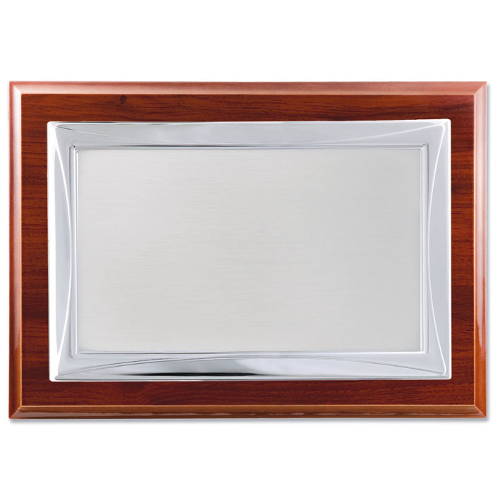 PLACA HOMENAJE METAL PLATEADO 26X21CM - 20X15CM