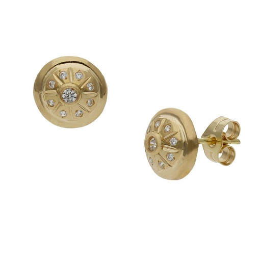 [P1387] PENDIENTES ORO 18KL REDONDOS CIRCONITAS - 9MM