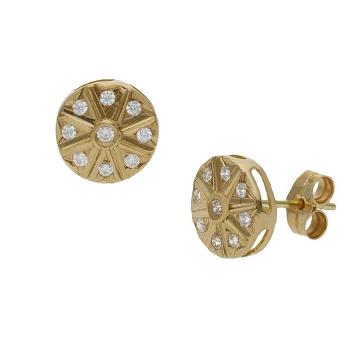 [P1392] PENDIENTES ORO 18KL REDONDOS CIRCONITAS - 9MM