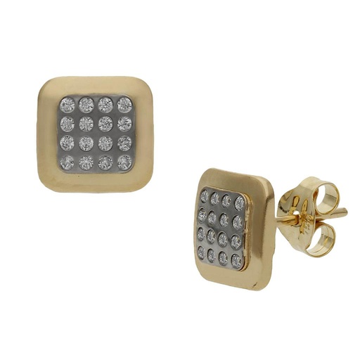 [P1428] PENDIENTES ORO 18KL BICOLOR CUADRADOS - 8x8MM