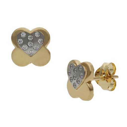 [P1431] PENDIENTES ORO 18KL BICOLOR FLOR - 7x7MM