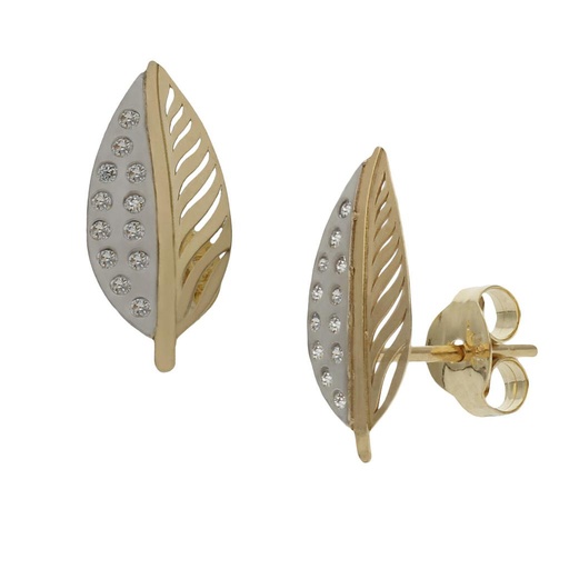[P1438] PENDIENTES ORO 18KL BICOLOR HOJA - 6x13MM