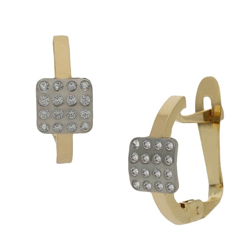 [P1436] PENDIENTES ORO 18KL BICOLOR CUADRADOS