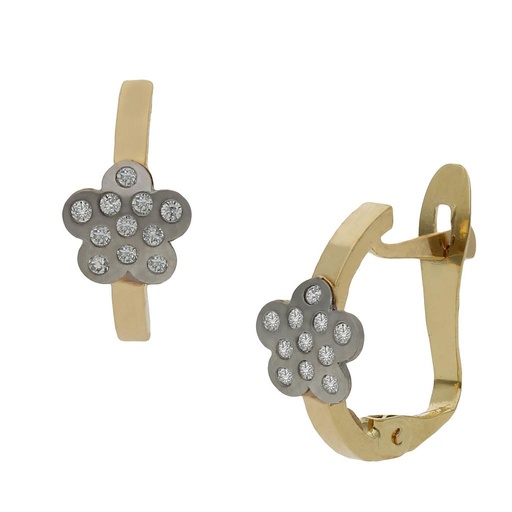 [P1434] PENDIENTES ORO 18KL BICOLOR FLOR