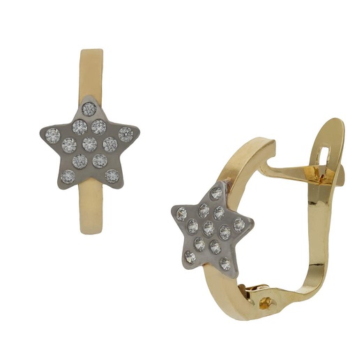 [P1435] PENDIENTES ORO 18KL BICOLOR ESTRELLAS