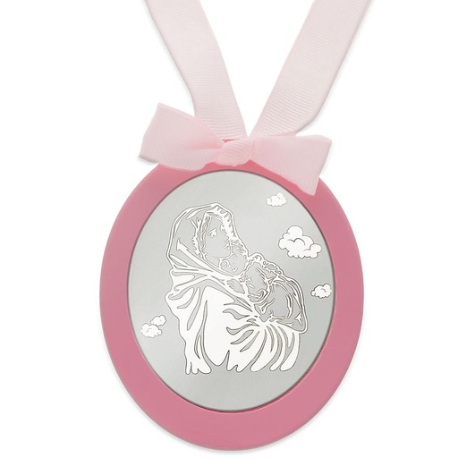 MEDALLA CUNA PLATA 925MM OVALADA VIRGEN + NIÑO
