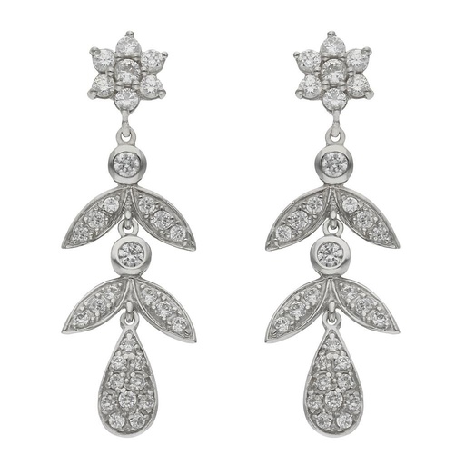 [P1348] PENDIENTES ORO BLANCO 18KL CIRCONITAS - 13x40MM