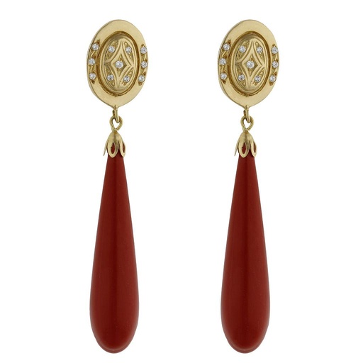 [P1368] PENDIENTES ORO 18KL CORAL SINTETICO