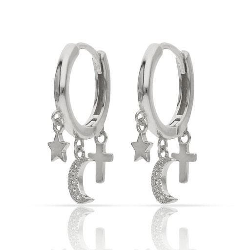 [AG1626] AROS PLATA 925MM ESTRELLA + LUNA + CRUZ - 5MM