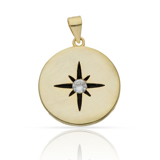 [AG660] COLGANTE PLATA CHAPADA ORO ROSA DE LOS VIENTOS - 20MM