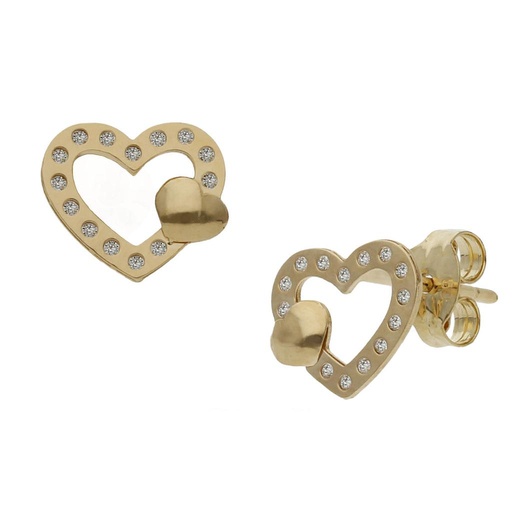 [P1495] PENDIENTES ORO 18KL CORAZON CIRCONITAS - 8x7MM