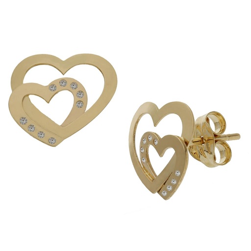 [P1498] PENDIENTES ORO 18KL CORAZONES CIRCONITAS - 10x9MM