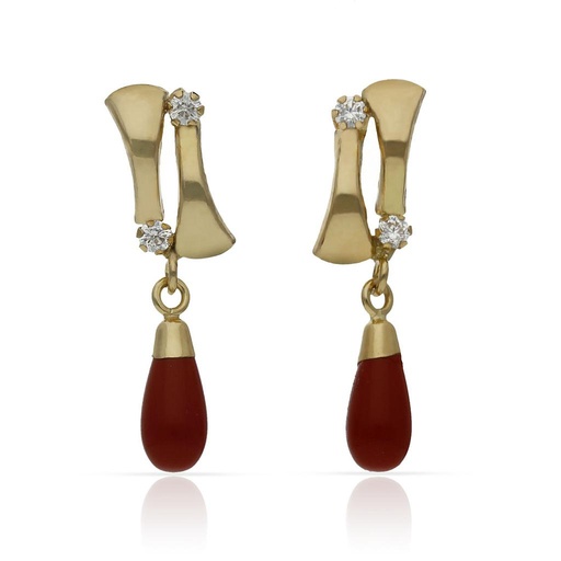 [P1525] PENDIENTES ORO 18KL CORAL SINTETICO + CIRCONITAS