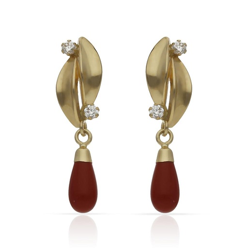 [P1528] PENDIENTES ORO 18KL CORAL SINTETICO + CIRCONITAS