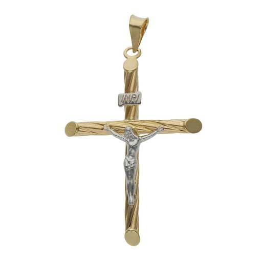 [C499] CRUZ ORO 18KL BICOLOR CON CRISTO - 26x37MM