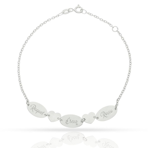 [PU1439] PULSERA ORO BLANCO 18KL CHAPAS + CORAZONES