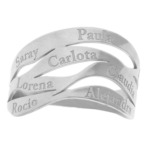 SORTIJA ORO BLANCO 18KL ONDAS 9 NOMBRES
