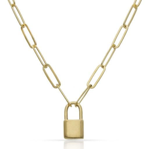 [AG683] GARGANTILLA CANDADO PLATA CHAPADA ORO