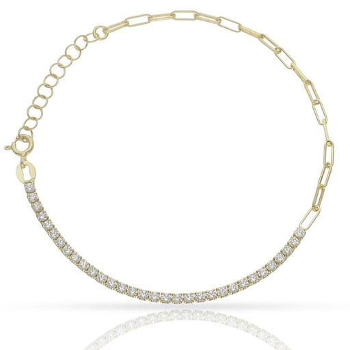 [AG313] PULSERA PLATA CHAPADA ORO CIRCONITAS + ESLABONES