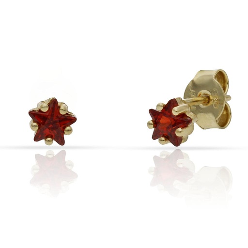 [AG1763] PENDIENTES PLATA CHAPADA ORO PIEDRA ESTRELLA ROJA - 5MM