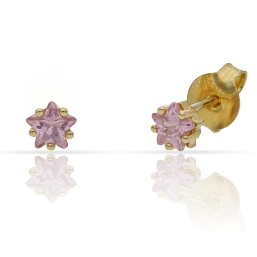 [AG1762] PENDIENTES PLATA CHAPADA ORO PIEDRA ESTRELLA ROSA - 5MM