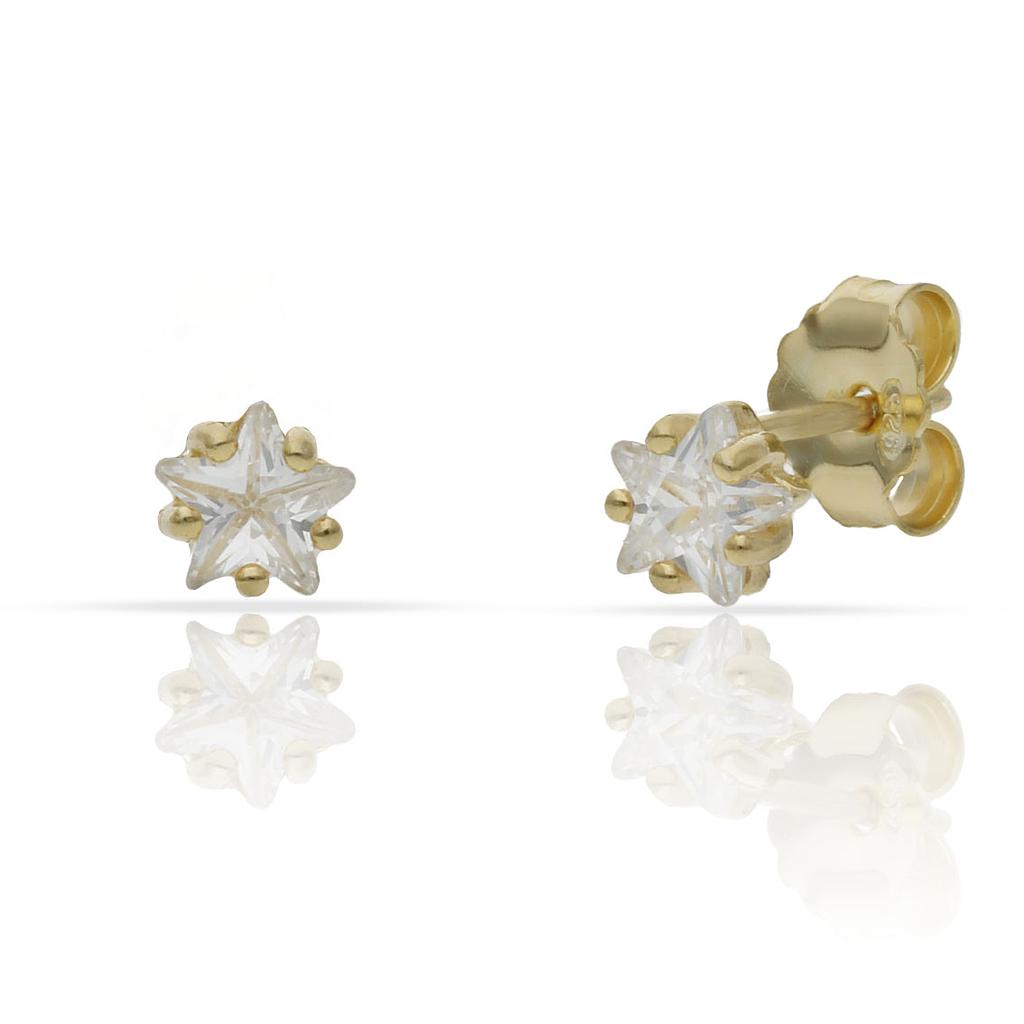 PENDIENTES PLATA CHAPADA ORO PIEDRA ESTRELLA CIRCONITAS - 5MM