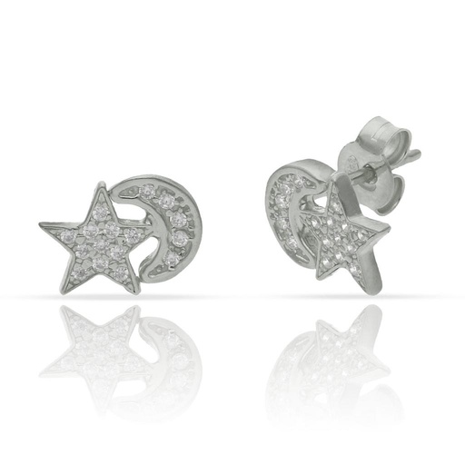 PENDIENTES PLATA 925MM ESTRELLA + LUNA CIRCONITAS - 10X7MM