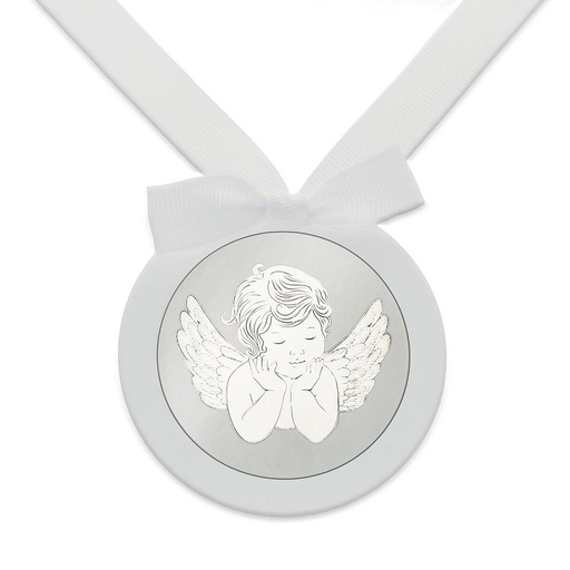 MEDALLA CUNA PLATA 925MM REDONDA ANGEL