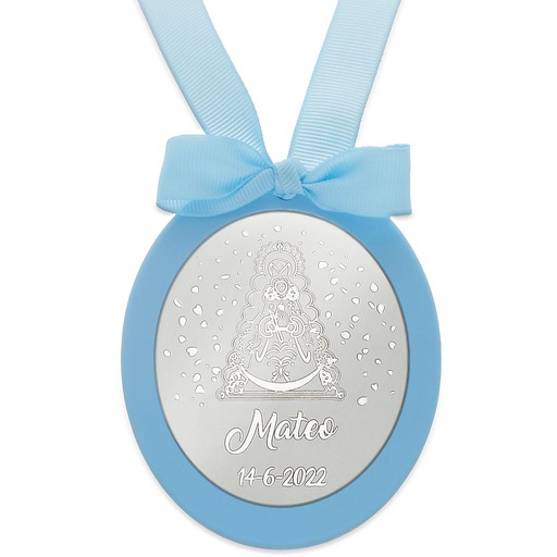 MEDALLA CUNA PLATA 925MM OVALADA VIRGEN DEL ROCIO